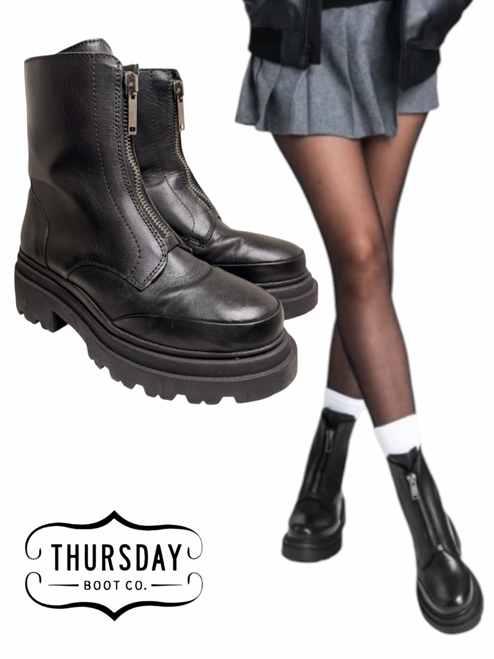 Thursday Boot Co Everyday Ryder Black Leather Platform Boots 9 on